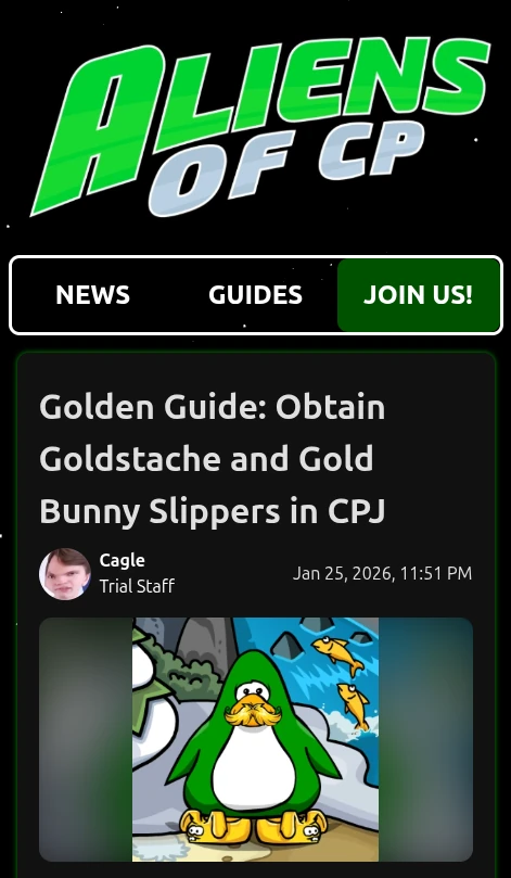 An image of an article from the Aliens of Club Penguin website
