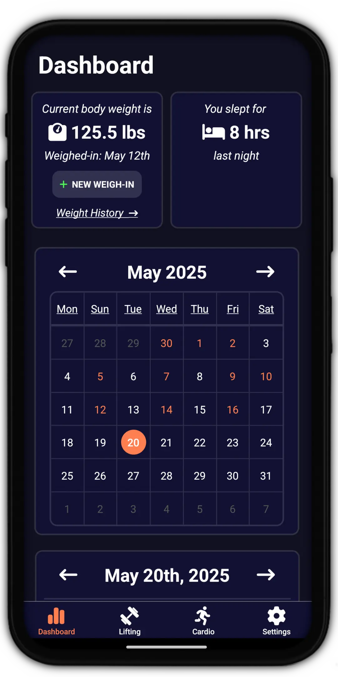 Image of DecaFit's dashboard page